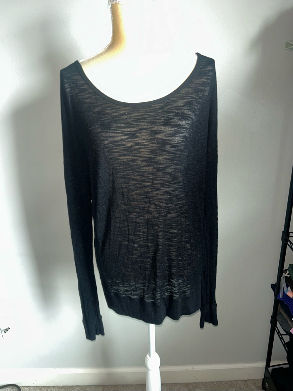 NEW Hard Tail Black Sheer Scoop-Neck Long Sleeve Top Sz L